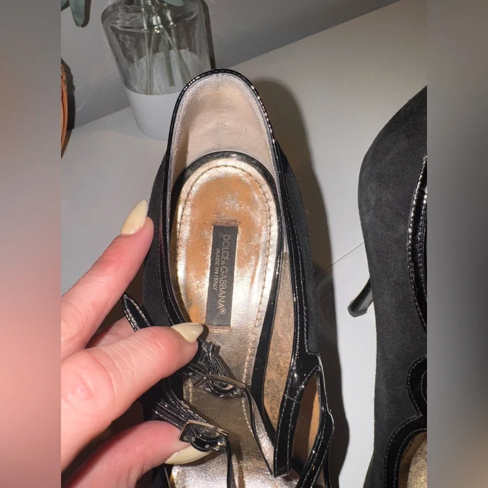 Dolce & Gabbana Black Strappy Suede Heels - Picture 3 of 9